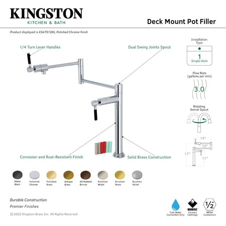 Kingston Brass Deck Mount Pot Filler, Antique Brass KS4703DKL